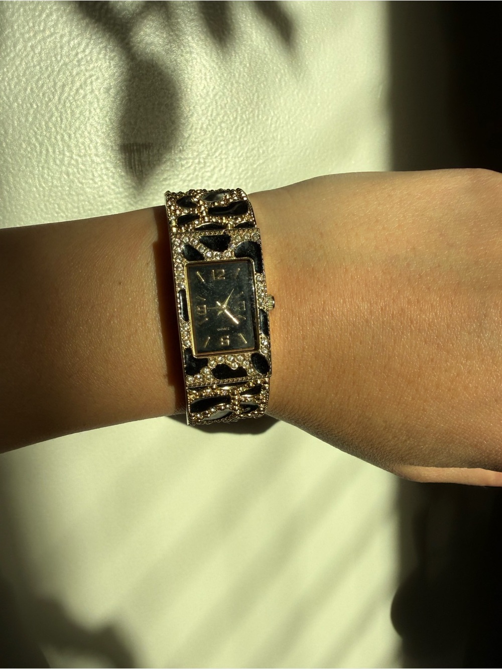 Vintage Leopard Print Crystal Bracelet Cuff Watch